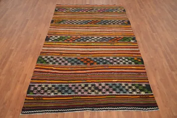 Vegetable Dye Kilim Geometric Wool Area Rug 6x9