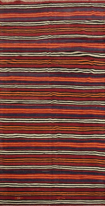 Handcrafted Striped Kilim Area Rug 5x11 with Bold Multicolor Design