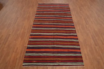 Handcrafted Striped Kilim Area Rug 5x11 with Bold Multicolor Design