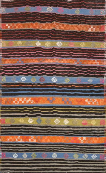 Vegetable Dye Kilim Striped Wool Area Rug 7x10