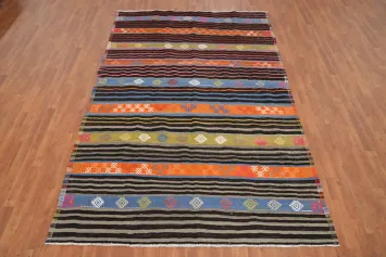 Vegetable Dye Kilim Striped Wool Area Rug 7x10