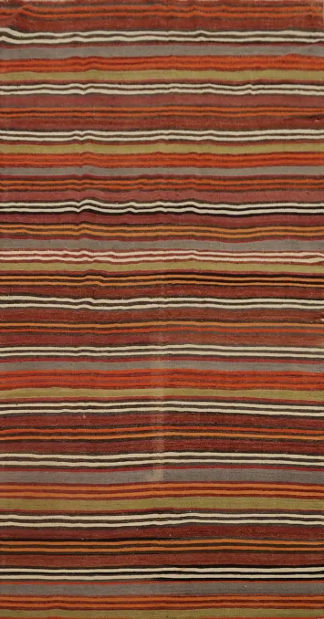 Vegetable Dye Kilim Striped Wool Area Rug 5x10