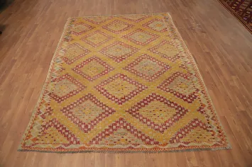 Vegetable Dye Kilim Geometric Area Rug 6x8