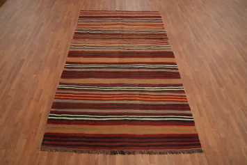 Vegetable Dye Kilim Striped Wool Area Rug 5x9