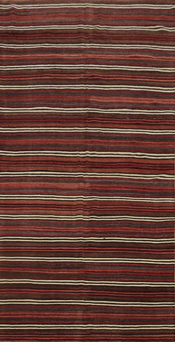 Sophisticated Red Striped Kilim Area Rug 5x11 Enhances Any Room Decor