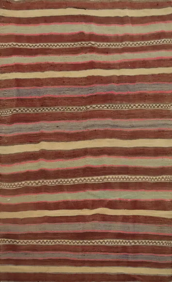 Earthy Tones Woven Kilim Rug 4x6 with Rustic Horizontal Stripes Design