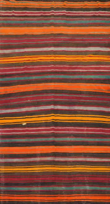 Vegetable Dye Kilim Striped Wool Area Rug 7x11