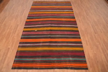 Vegetable Dye Kilim Striped Wool Area Rug 7x11
