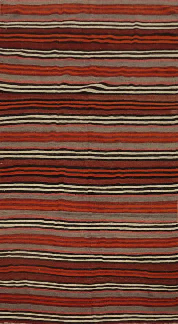 Bold Horizontal Stripe Kilim Area Rug 5x9 with Rustic Earth Shades