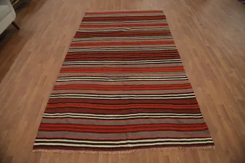 Bold Horizontal Stripe Kilim Area Rug 5x9 with Rustic Earth Shades