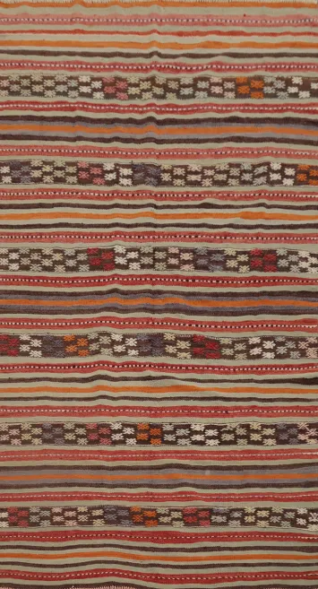 Vibrant Striped Kilim Area Rug 5x9 with Intricate Geometric Patterns