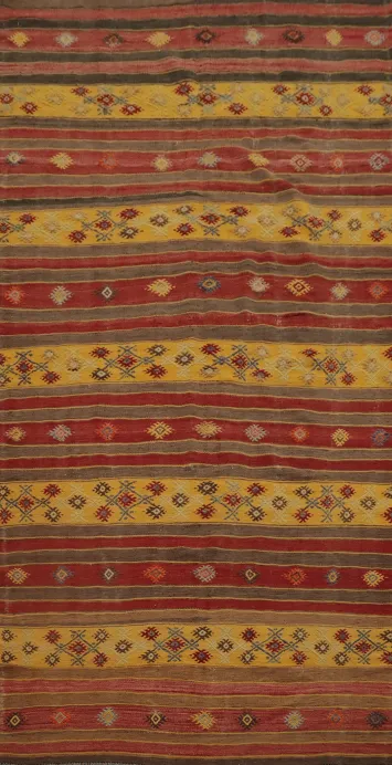 Vegetable Dye Kilim Striped Wool Area Rug 5x10