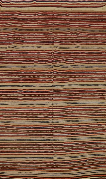 Handcrafted Kilim Area Rug 5X8 with Intricate Horizontal Stripes