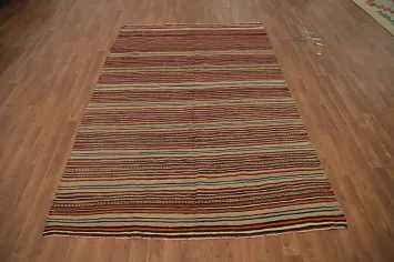 Handcrafted Kilim Area Rug 5X8 with Intricate Horizontal Stripes