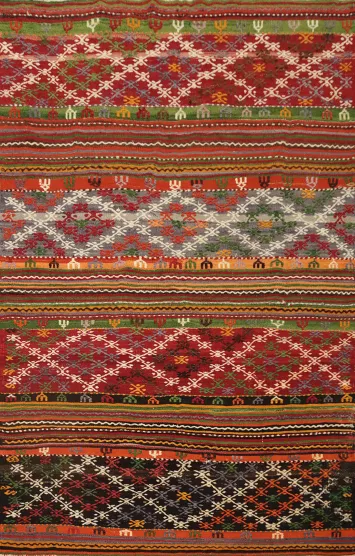 Vibrant Multicolor Kilim Area Rug 5x8 with Geometric Designs