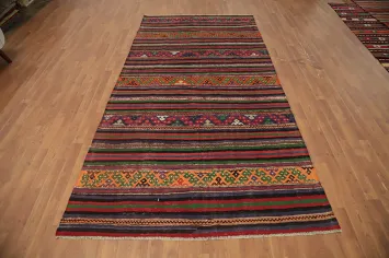 Vibrant Multicolor Tribal Kilim Area Rug 5x10 with Intricate Patterns