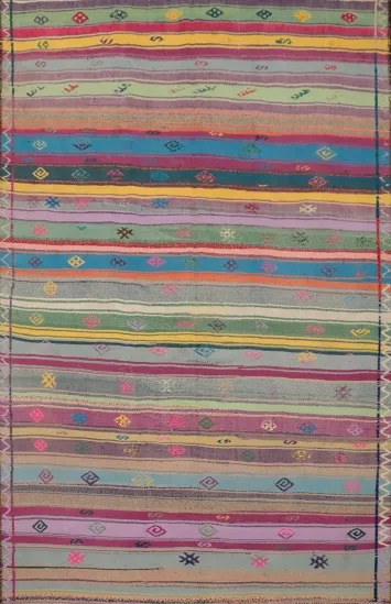 Handwoven Colorful Serene Stripes Kilim Rug 5x7 with Ethnic Charm
