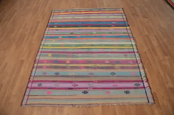 Handwoven Colorful Serene Stripes Kilim Rug 5x7 with Ethnic Charm