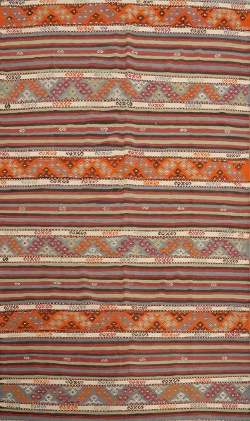 Vibrant Earth Tones Striped Kilim Area Rug 5x8 for Bohemian Vibes
