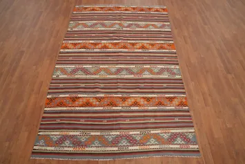 Vibrant Earth Tones Striped Kilim Area Rug 5x8 for Bohemian Vibes