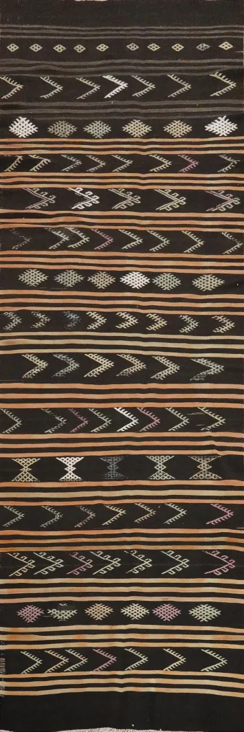 Vegetable Dye Kilim Geomeric Wool Runner Rug 3x12