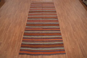 Richly Hued Striped Kilim Area Rug 5x11 for Casual Elegance