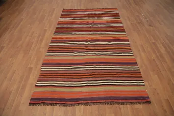 Earth Tone Striped Kilim Area Rug 5x8 for Cozy Home Atmosphere