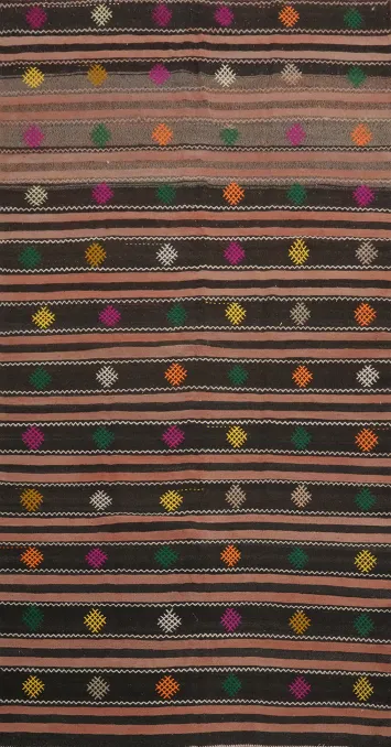 Handwoven Kilim Area Rug 5x10 with Multicolor Accents