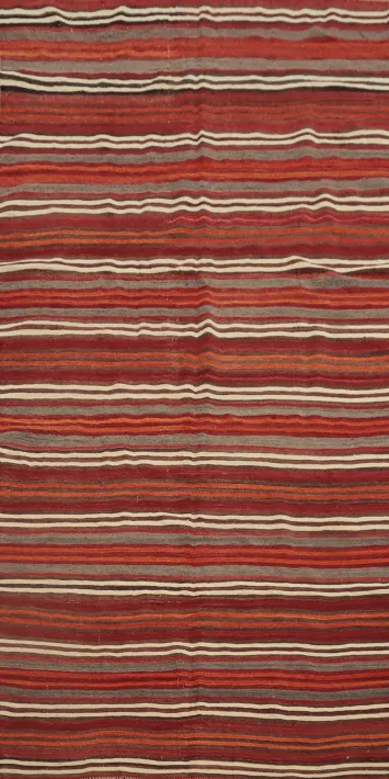 Vegetable Dye Kilim Striped Wool Runner Rug 4x9