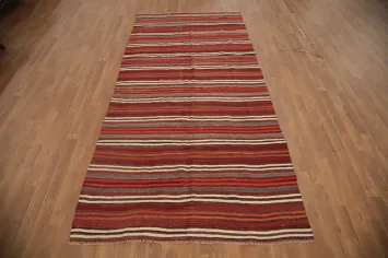 Vegetable Dye Kilim Striped Wool Runner Rug 4x9