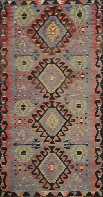 Vegetable Dye Kilim Geometric Area Rug 5x10