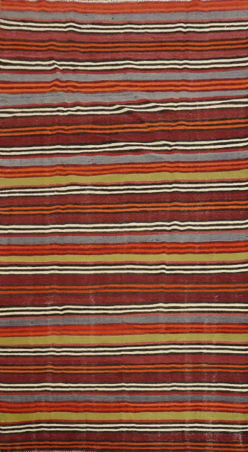 Vegetable Dye Kilim Striped Wool Area Rug 5x9