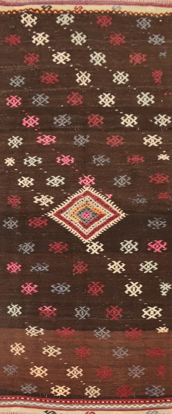 Vegetable Dye Kilim Geometric Runner Rug 4x9