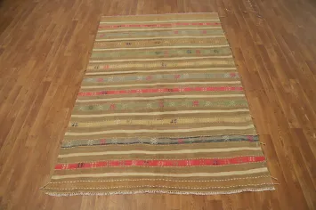 Vegetable Dye Kilim Striped Wool Rug 4x7
