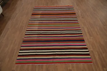 Vegetable Dye Kilim Striped Wool Area Rug 6x10