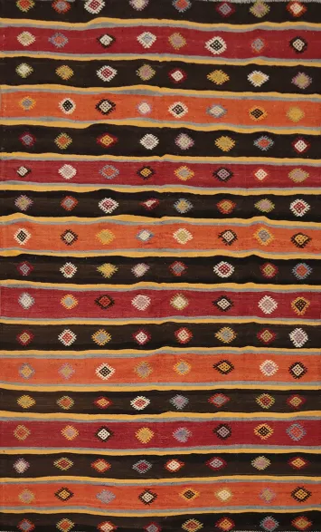 Vegetable Dye Kilim Striped Wool Area Rug 6x9