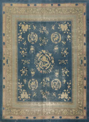 Pre-1900 Antique Vegetable Dye Art Deco Chinese Area Rug 9x10