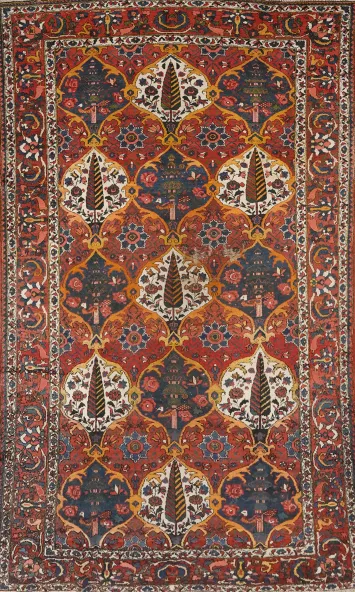 Antique Floral Wool Bakhtiari Persian Area Rug 7x10