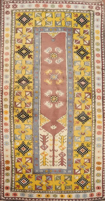 Geometric Wool Anatolian Turkish Rug 4x7