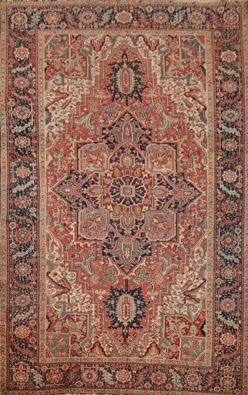 Pre-1900 Antique Vegetable Dye Heriz Serapi Persian Area Rug 9x13