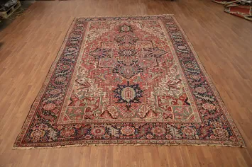 Pre-1900 Antique Vegetable Dye Heriz Serapi Persian Area Rug 9x13