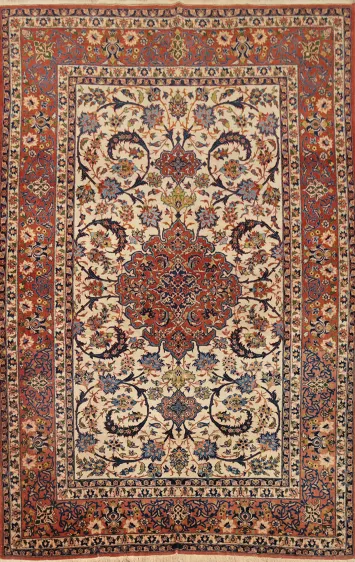 Vegetable Dye Floral Isfahan Persian Rug 5x7