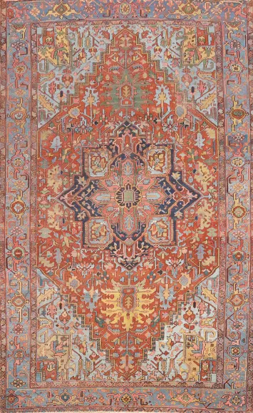 Pre-1900 Vegetable Dye Heriz Serapi Persian Area Rug 9x12