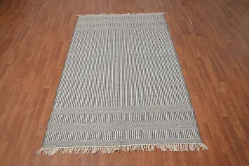 Add Modern Elegance with Our Striped Gray Kilim Area Rug 5x8