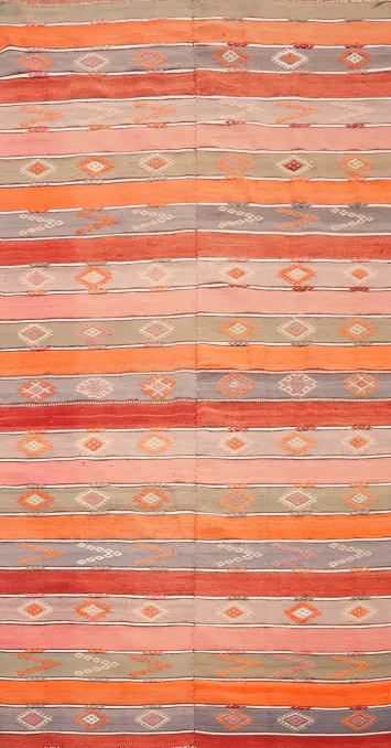 Vegetable Dye Kilim Striped Wool Runner Rug 4x9