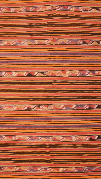 Vegetable Dye Kilim Striped Wool Area Rug 5x9