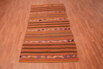 Vegetable Dye Kilim Striped Wool Area Rug 5x9