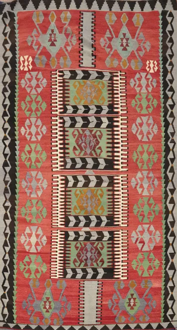Vegetable Dye Kilim Geometric Area Rug 6x11