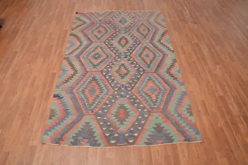 Vegetable Dye Kilim Geometric Area Rug 5x9