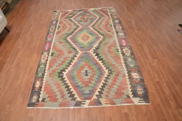Vegetable Dye Kilim Geometric Area Rug 6x10